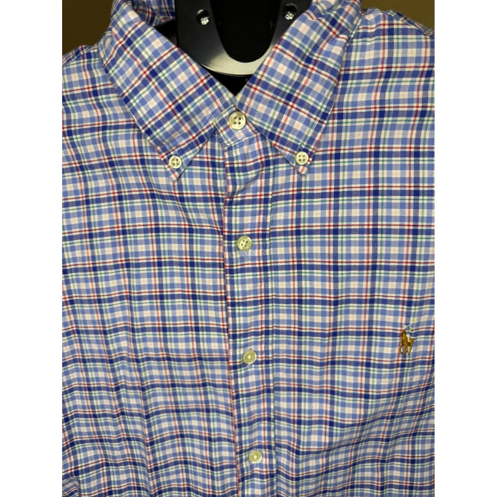 Ralph Lauren Mens Blue Plaid Button Down Shirt Long Sleeve Large LG